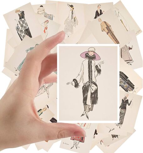 Large Stickers (24 pcs 2.5"x3.5") Vintage Fashion Vintage Magazine Illustration (Fashion Dress Sketch) in Saudi Arabia