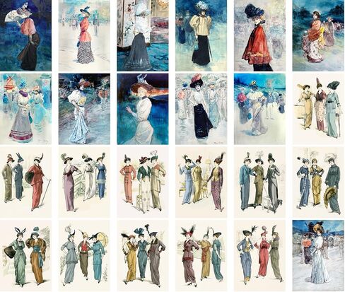 Large Stickers (24 pcs 2.5"x3.5") Vintage Fashion Vintage Magazine Illustration (Fashion Dress Sketch) in Saudi Arabia