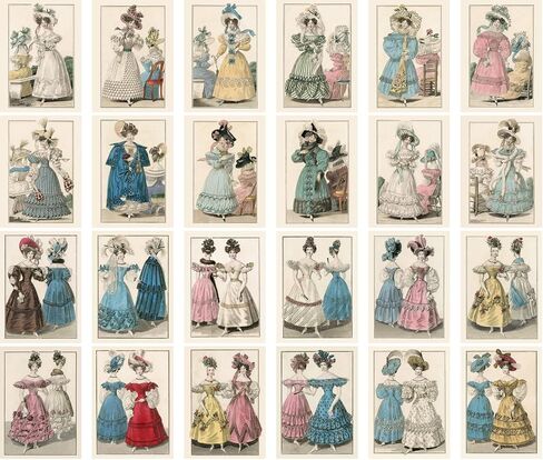 Large Stickers (24 pcs 2.5"x3.5") Vintage Fashion Vintage Magazine Illustration (Fashion Dress Sketch) in Saudi Arabia