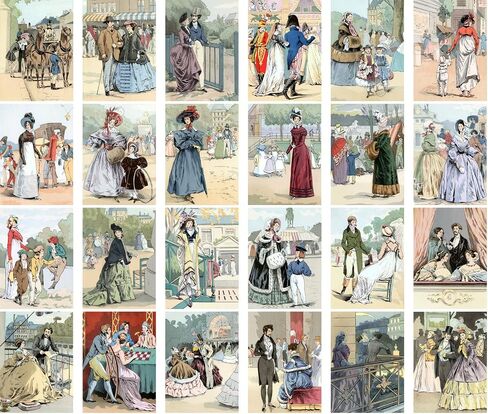 Large Stickers (24 pcs 2.5"x3.5") Vintage Fashion Vintage Magazine Illustration (Fashion Dress Sketch) in Saudi Arabia