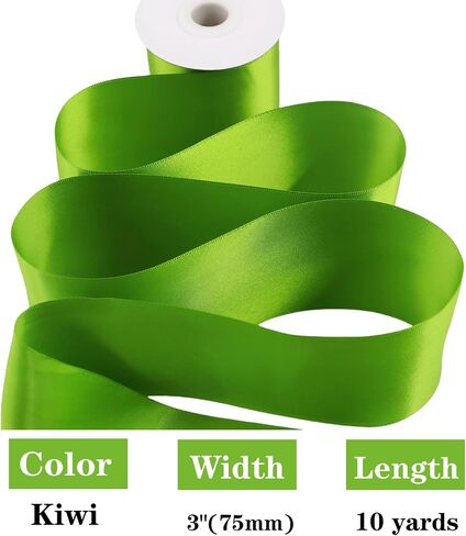 Solid Color Satin Ribbon 3 inch x 10 Yards Roll Kiwi Double Faced Satin Ribbon for Gift Wrapping Crafts Wedding Decoration, Wedding Invitation Card, Birthday Party Decoration in Saudi Arabia