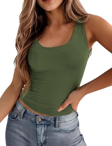 Zeagoo Women's Double Lined Square Neck Tank Top Sleeveless Basic Crop Tops Trendy Y2K Going Out Tops in Saudi Arabia