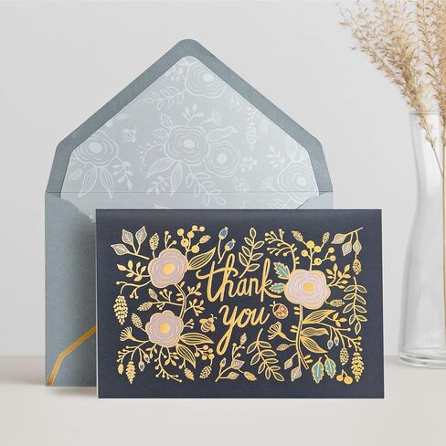 Prims & Flourish شكرًا لك بطاقات مع مظاريف ، وملاحظات شكر على مدار 24 مترًا ، وتصميمات زهرية من الذهب ، و 4 × 6 بوصات ، وفرقة في الداخل. in Kuwait
