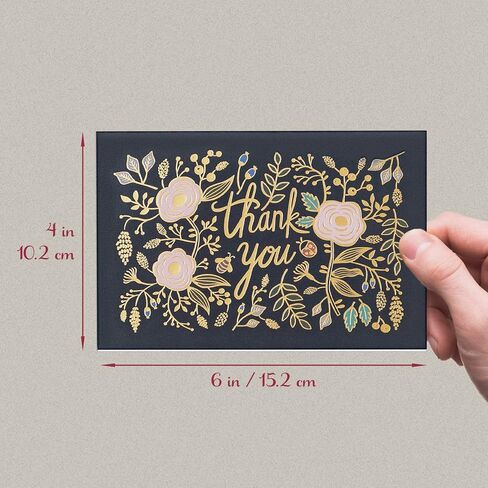 Prims & Flourish شكرًا لك بطاقات مع مظاريف ، وملاحظات شكر على مدار 24 مترًا ، وتصميمات زهرية من الذهب ، و 4 × 6 بوصات ، وفرقة في الداخل. in Kuwait