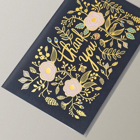 Prims & Flourish شكرًا لك بطاقات مع مظاريف ، وملاحظات شكر على مدار 24 مترًا ، وتصميمات زهرية من الذهب ، و 4 × 6 بوصات ، وفرقة في الداخل. in Kuwait
