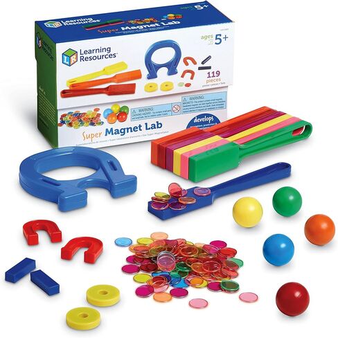 Learning Resources Super Magnet Lab Kit - 119 Pieces, Ages 5+, STEM ,Toys for Kindergartner, Science Learning Activities for Kids,Back to School Supplies,Teacher Supplies in Kuwait