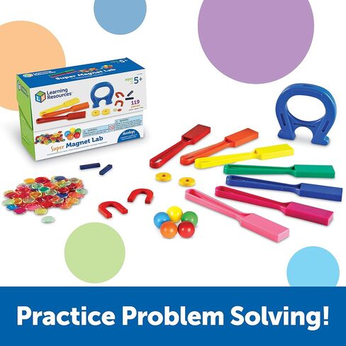 Learning Resources Super Magnet Lab Kit - 119 Pieces, Ages 5+, STEM ,Toys for Kindergartner, Science Learning Activities for Kids,Back to School Supplies,Teacher Supplies in Kuwait
