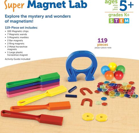 Learning Resources Super Magnet Lab Kit - 119 Pieces, Ages 5+, STEM ,Toys for Kindergartner, Science Learning Activities for Kids,Back to School Supplies,Teacher Supplies in Kuwait