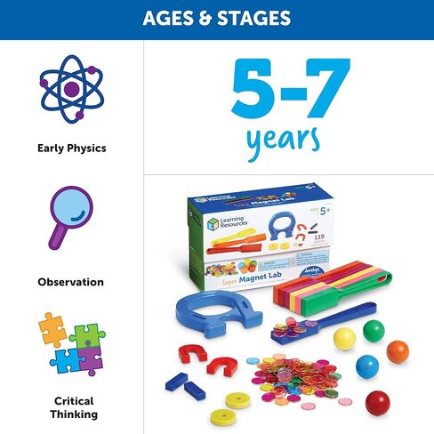 Learning Resources Super Magnet Lab Kit - 119 Pieces, Ages 5+, STEM ,Toys for Kindergartner, Science Learning Activities for Kids,Back to School Supplies,Teacher Supplies in Kuwait