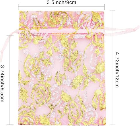 SumDirect Pink Drawstring Organza Bags - 100Pcs 4×5 Inches Pink Rose Sheer Jewelry Gift Bags, Small Mesh Candy Bags for Wedding Party Festival in Saudi Arabia