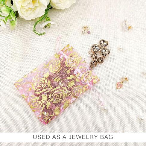 SumDirect Pink Drawstring Organza Bags - 100Pcs 4×5 Inches Pink Rose Sheer Jewelry Gift Bags, Small Mesh Candy Bags for Wedding Party Festival in Saudi Arabia