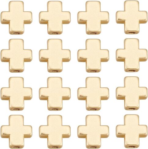 SUNNYCLUE 1 Box 50Pcs Cross Beads Real 18K Gold Plated Crosses Bulk Mini Small Golden Cross Bead Tiny Cross Beaded Charm Easter Crucifix Loose Spacer Beads for Jewelry Making Beading Kit DIY Craft in Saudi Arabia