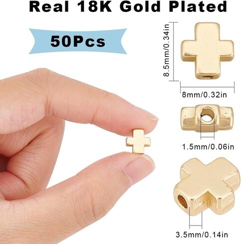 SUNNYCLUE 1 Box 50Pcs Cross Beads Real 18K Gold Plated Crosses Bulk Mini Small Golden Cross Bead Tiny Cross Beaded Charm Easter Crucifix Loose Spacer Beads for Jewelry Making Beading Kit DIY Craft in Saudi Arabia