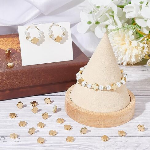 SUNNYCLUE 1 Box 50Pcs Cross Beads Real 18K Gold Plated Crosses Bulk Mini Small Golden Cross Bead Tiny Cross Beaded Charm Easter Crucifix Loose Spacer Beads for Jewelry Making Beading Kit DIY Craft in Saudi Arabia
