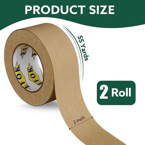 Brown Packing Tape 2 Inch Wide, Kraft Paper Brown Tape Gummed Tape for Packing Boxes, Cardboard Shipping Moving, 2 Rolls x 2 Inches X 55 Yards in Saudi Arabia
