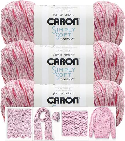 Caron Simple Soft Speckle Yarn - 3 حزمة مع بطاقات أنماط بالألوان (أحمر الشفاه) in Kuwait