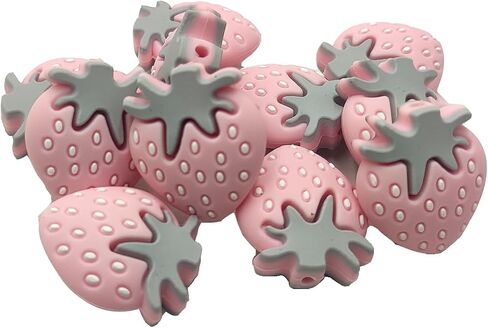 15pcs Red Silicone Strawberry Beads for Keychain Silicone Fruit Beads Loose Spacer Beads for Pen DIY Making Woman Lanyard Pendant Handmade Craft Beads in Saudi Arabia