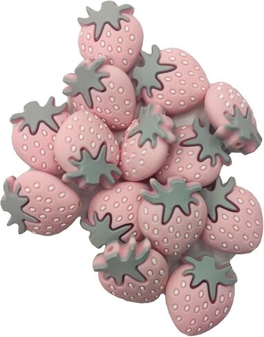15pcs Red Silicone Strawberry Beads for Keychain Silicone Fruit Beads Loose Spacer Beads for Pen DIY Making Woman Lanyard Pendant Handmade Craft Beads in Saudi Arabia