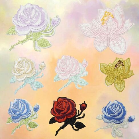 8PCS Rose Iron on Patches for Clothing Styles Pretty Patch，Repair Embroidered Appliques for Clothes Sew on/Iron on Jackets Backpacks Hat Wallets, Clothes Dress Fabric for DIY Accessories in Kuwait