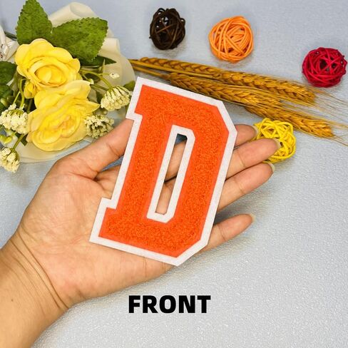 1 PCS 4.0" Orange Chenille Letter Patch, Iron on Patches for Hats Clothes Bags Backpacks Jeans Hoodies Jackets, Initial Patches Large Varsity Letter. (Letter D) in Kuwait