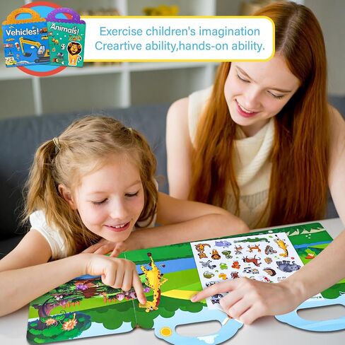 Sticker Books for Kids 2 Set Toddler Sticker Book, Car Vehicles and Cute Animals Reusable Sticker Book, Educational Learning Sticker Activity Books for Toddlers, Sticker Books for Toddlers 3 4 5 Years in Saudi Arabia