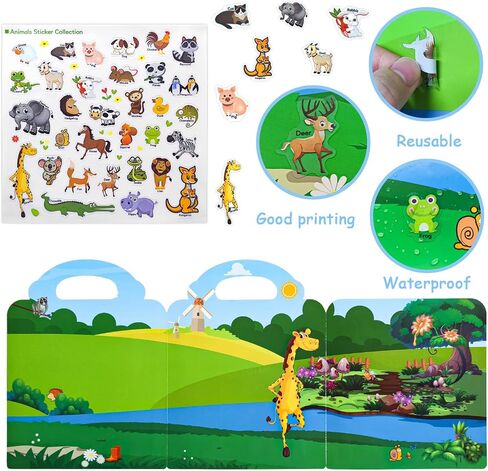 Sticker Books for Kids 2 Set Toddler Sticker Book, Car Vehicles and Cute Animals Reusable Sticker Book, Educational Learning Sticker Activity Books for Toddlers, Sticker Books for Toddlers 3 4 5 Years in Saudi Arabia