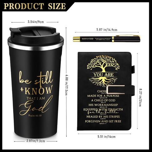 Pickmesh 3 PCS هدية مسيحية للرجال Man of God Gift Bible Verse A5 Leather Journal with Ballpoint Pen 17 Oz Stainsal Steel Tumbler Easter Gift for Boath’s Pastor Church (Black) in Kuwait