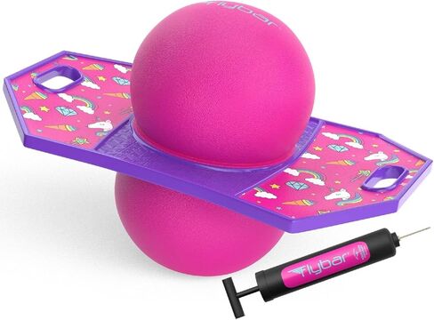 Flybar Pogo Trick Ball for Kids, Trick Bounce Board for Boys and Girls Ages 6+, Up to 160 lbs, Includes Pump, Easy to Carry Handle, Durable Plastic Deck Indoor, Outdoor Toy Pogo Jumper (Donut) in Saudi Arabia