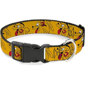 Disney Pet Collar, Dog Collar Plastic Buckle, Disney Pluto Poses Orange, 11 to 16.5 Inches 1.0 Inch Wide