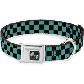 Buckle-Down 9-15" Checker Black/Teal Dog Collar Bone, Small