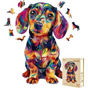 Wooden Puzzles for Adults, Colorful Dachshund Wooden Jigsaw Puzzles for Adults 80 Pieces, Dog Puzzle, Wood Puzzles Adult, Unique Animal Shape, Gifts for Friends, Wall Art Canvas Puzzle(S-8.5 * 5.5in)