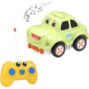 Remote Control Car for Toddlers 18M+,Safe & Durable Cartoon Silicone Crash-Resistant RC Car,Toys for 18M+ Years Old Green Cars with LED Light & Music,Christmas Birthday Gift Ideas for Kid Girls & Boys