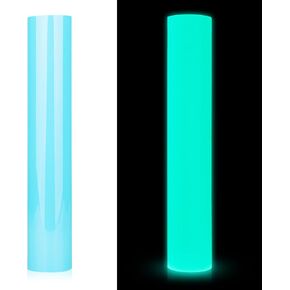 GIRAFVINYL Heat Transfer Vinyl,Glow in Dark Iron on Vinyl Neon Blue to Brighter Blue 72"x 10" PU HTV Luminous Fluorescent Color for Shirts(Glow in Dark)