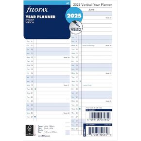Filofax Calendar Diary Refill, A5 Size, Vertical Year Planner, White Paper, English, 2025 (C68501-25)