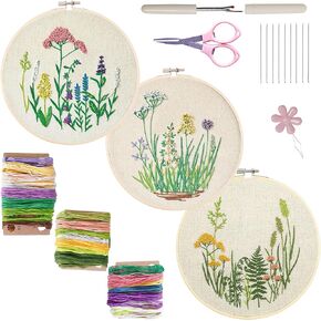 Bonroy Embroidery Kit for Beginners, 3 Sets Embroidery Kit for Craft Lover Handy Stitch with Embroidery Fabric with Pattern,Full Range Accessories