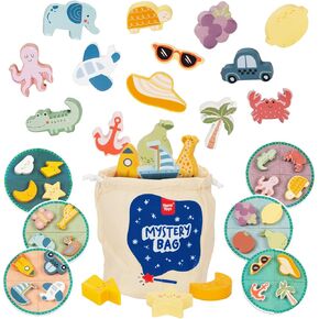 Nene Toys Touch and Match Bingo Game - Educational Sensory Toy for Kids Aged 3+ | Board Game with 24 Wooden Shapes & Puzzle Cards for Family Fun | Develops Fine Motor Skills & Tactile Awareness