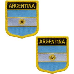 vmcoatdu 2 Pieces Argentina Flag Rectangle or Shield Embroidered Patch Badge Emblem with Sew Iron on Applique Patches (Blue White Argentina, Shield/2.7"x2.3"(7x6cm))