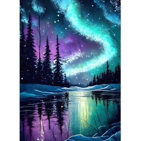 GDYEEH DIY 5D Aurora Borealis Diamond Art Kits, Reflection Full Round Drill Sparkling Diamond Painting Picture, Aurora Diamond Painting Art Kits Craft for Adults Beginners, Home Wall Decor 12x16inch