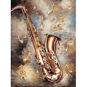 DIY 5D Diamond Painting Kits for Adults Diamond Painting Vintage Music Saxophone Musical Instruments with Music Notes for Home Decor 30x40cm/12x16 inch
