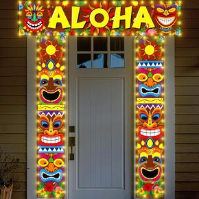 90shine 3PCS Hawaiian Luau Party Decorations Tiki Banners Aloha Tropical Moana Flamingo Door Porch Signs Wall Hanging Decor Supplies in Kuwait