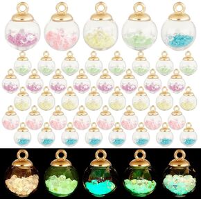 PH PandaHall 50pcs Glow in The Dark Charms 5 Colors Glass Ball Pendants 16mm Luminous Glass Globe Pendants Colorful Glass Charms with Golden Bails for Necklace Bracelet Earring Jewelry Making
