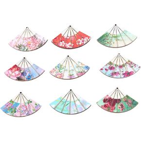 Happyyami 9pcs قلادة اليابانية سحر الخشب سحر شكل مروحة السحر لصنع المجوهرات الحرف DIY (لون متنوع)