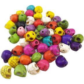 yueton?Pack of 50 DIY Mixed Color Turquoise Skull Head Loose Spacer Bead Charm for Crafting, Jewelry Making Accessory