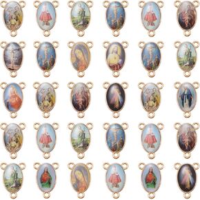 30Pcs Oval Rosary Centerpiece Medalla Milagrosa Charm Alloy Religion Enamel Jesus Link Connectors Pendant Bulk Chandelier for Diy Jewelry Making
