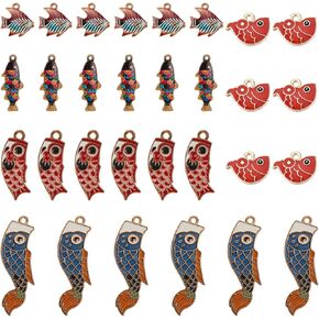 SUNNYCLUE 1 Box 30Pcs 5 Styles Fish Charms Pendant Ocean Fish Goldfish Enamel Charms Pendant DIY Jewelry Making Charms for Necklace Earrings Bracelets Decoration Crafts
