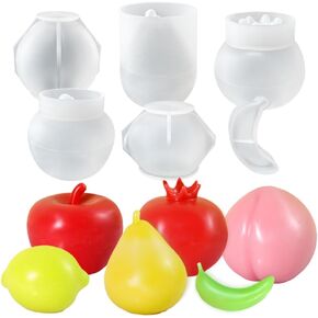 RESINWORLD Set of 6Pcs 3D Fruit Mold, Lemon Apple Silicone Mold for Resin, Soap, Gypsum, Candle Wax Casting