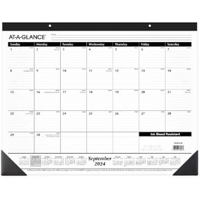 AT-A-GLANCE 2024-2025 Academic Desk Calendar, Monthly Desk Pad, 21-3/4" x 17", Standard, Ruled Daily Blocks (SK241600)