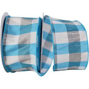 Reliant Ribbon Dupioni Check Grande Wired Edge Ribbon, 2-1/2 Inch X 10 Yards, Turquoise/white