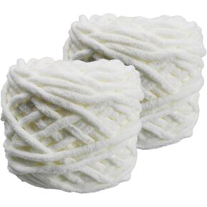 45 Yards x 2 Rolls Crochet Chunky Yarn, Milky White Thick Fluffy Thread, 7mm Thick Soft Plush Yarn for Knitting, Crochet, Scarves, Blankets, DIY Craft