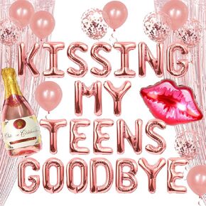 JeVenis Luxury Kissing My Teens Goodbye Balloon Banner Birthday Party Balloons 20th Birthday Party Decor Twenties Birthday Party Decorations